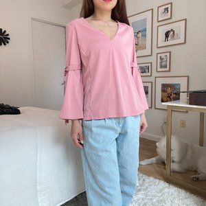 Topshop Pink V Neck Bow Sleeves Top Size 2